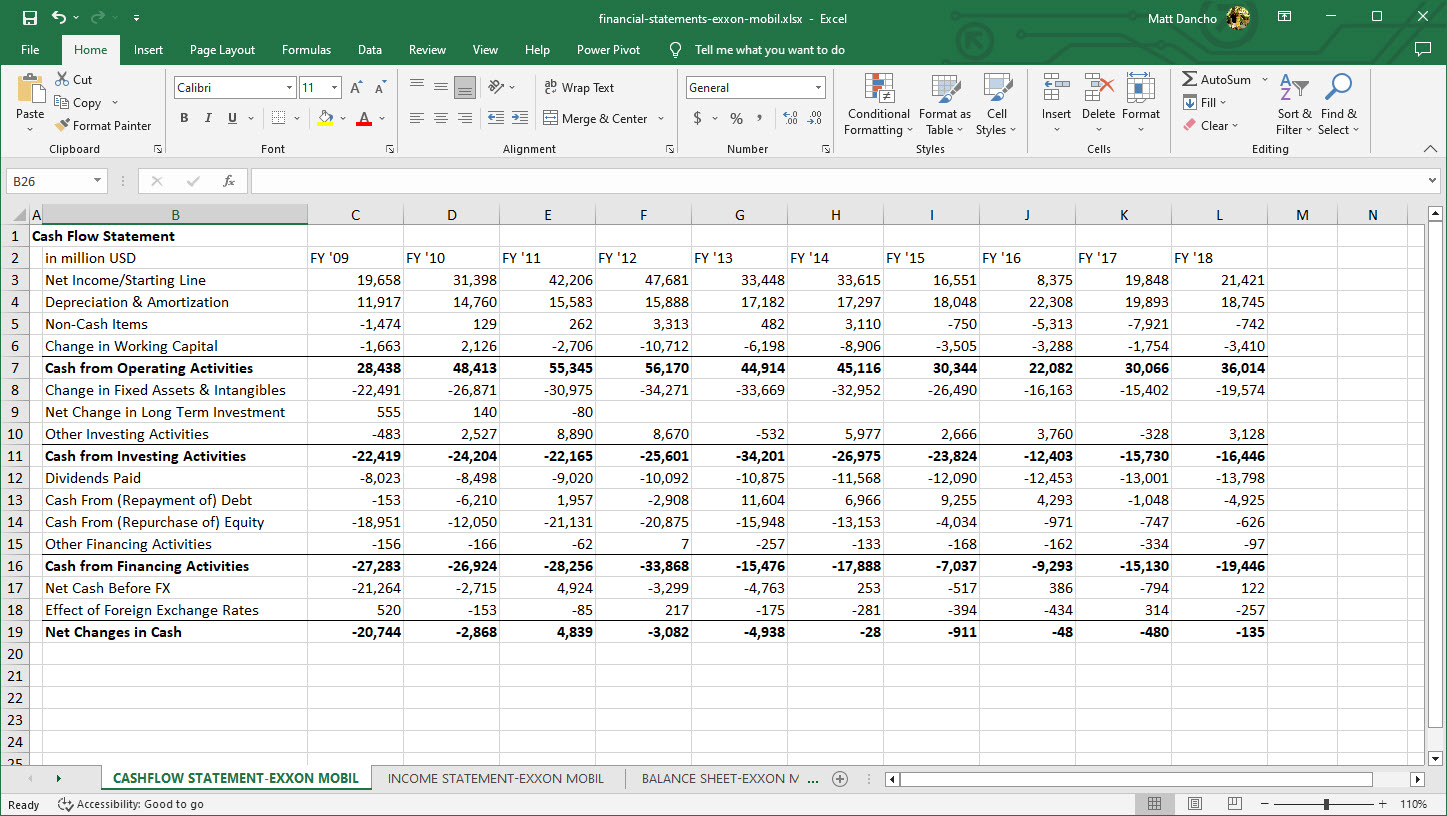 Cash Flow Statement in Excel
