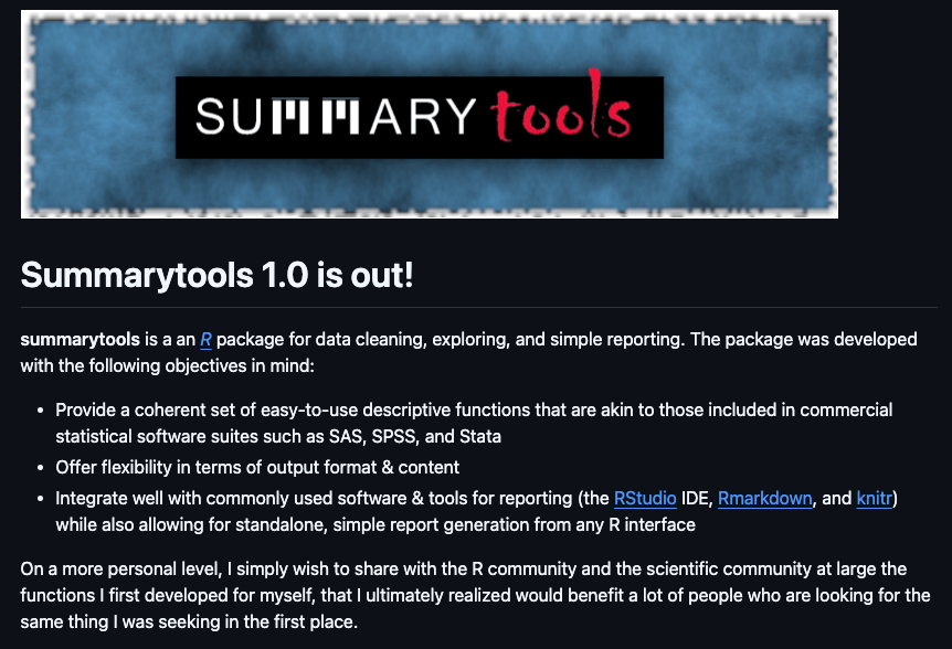 Summary Tools in R