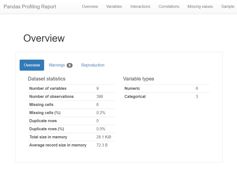 Pandas Profiling Report