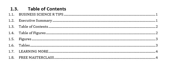 Table of Contents Officedown Word