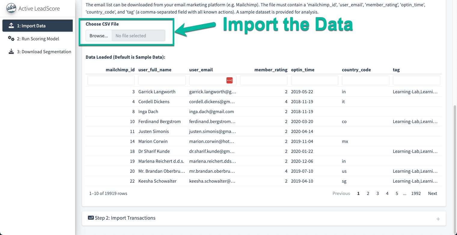 Fig. 6: Import Data Email and Transaction Data