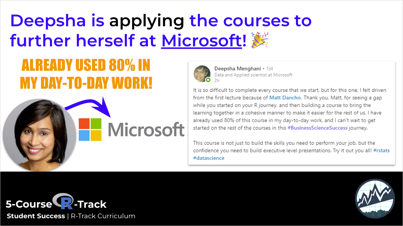 Deepsha is applying the courses to further herself at Microsoft!